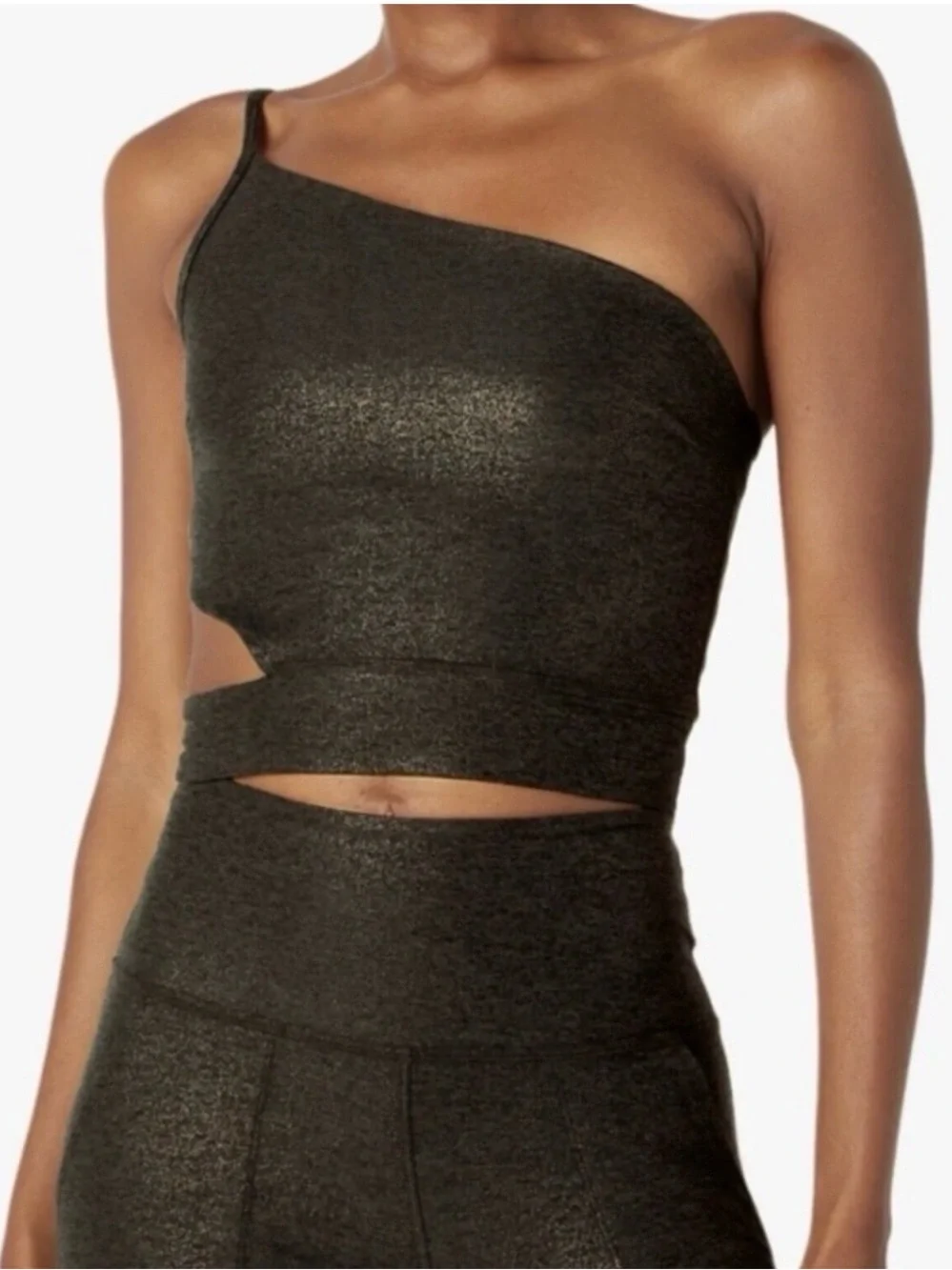 Beyond Yoga Shine On Wanderlust Cropped Stretch Tank Top Sport Gold Black - Picture 4 of 5